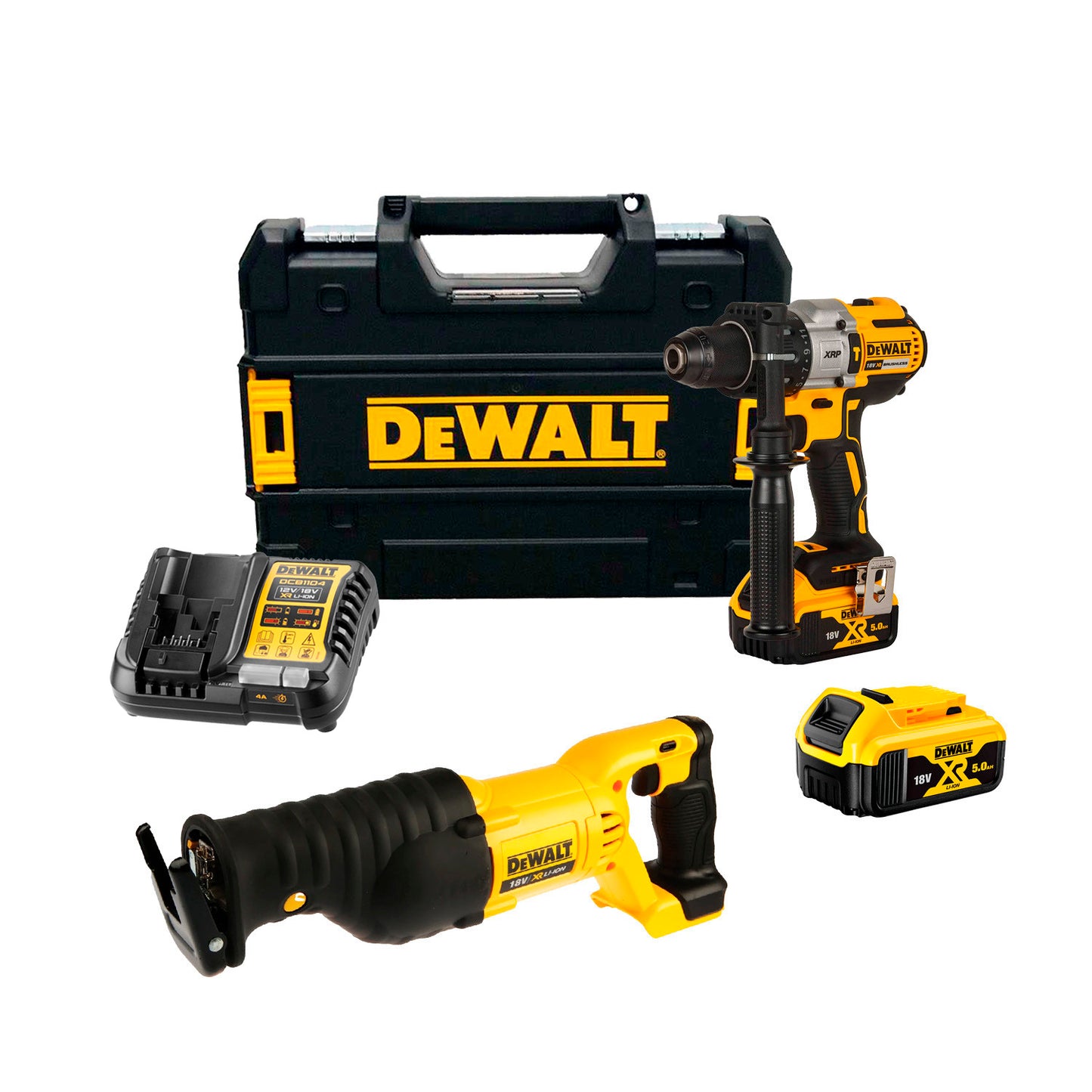 Combinat Dewalt CPROF139, trepant percutor DCD996P2 + serra de sabre DCS380N