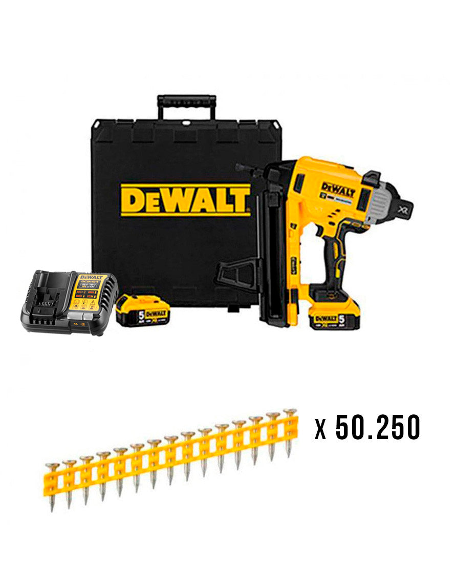 Pack clavadora per a formigó i acer a bateria 18V DCN890P2 + 50.250 claus de 20mm Dewalt