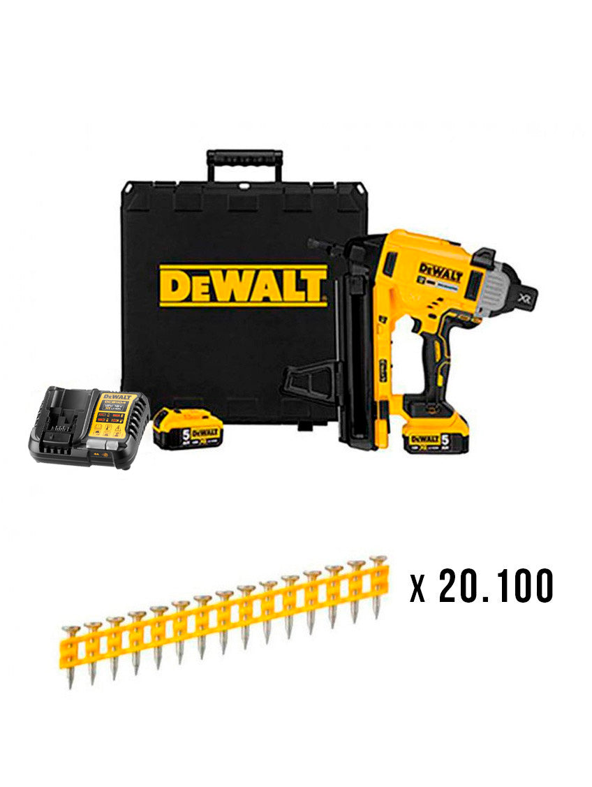 Pack clavadora per a formigó i acer a bateria 18V DCN890P2 + 20.100 claus de 20mm Dewalt