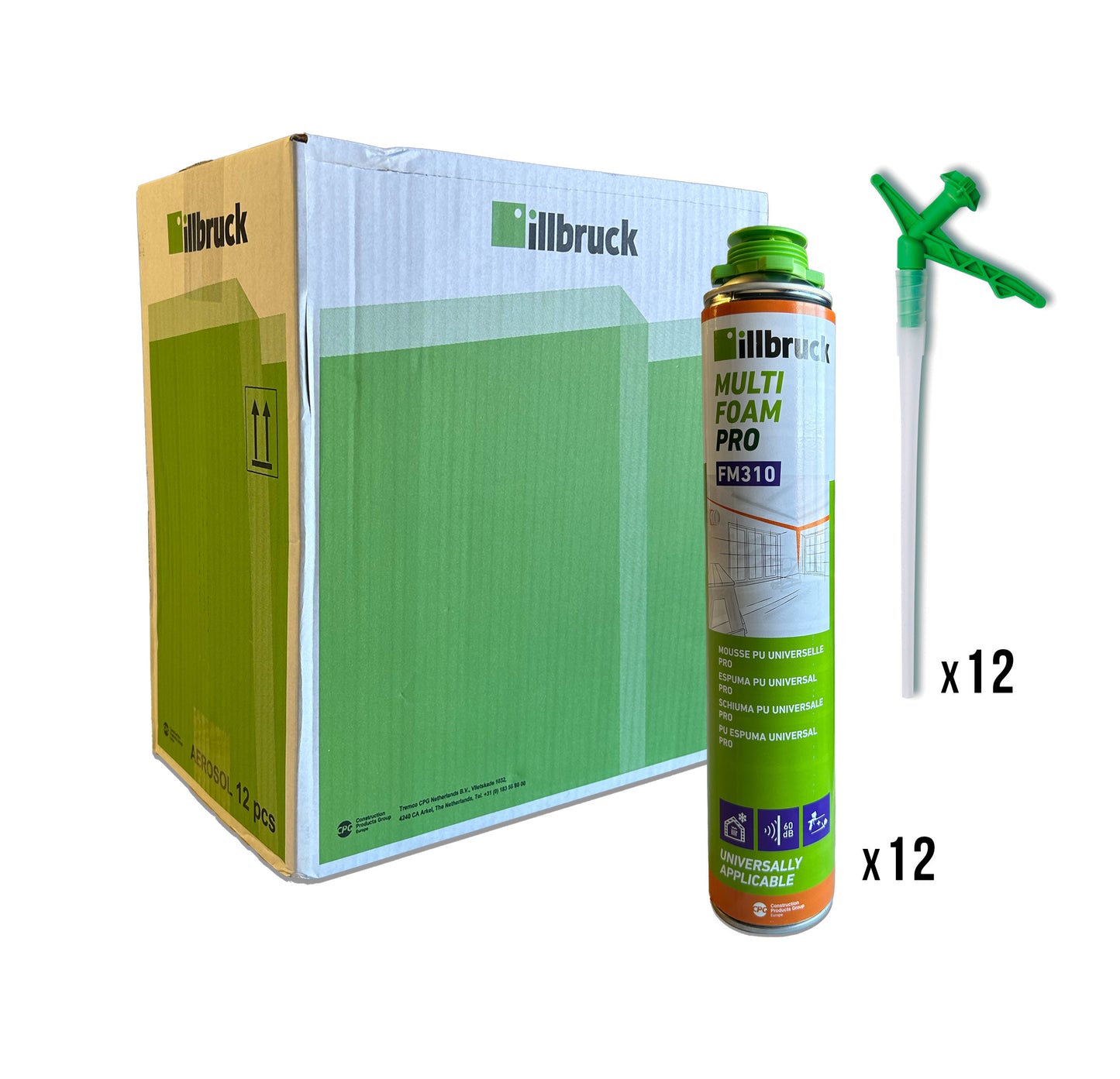 Caixa de 12 unitats de pots d’escuma de poliuretà 2 en 1 Illbruck 750ml FM310