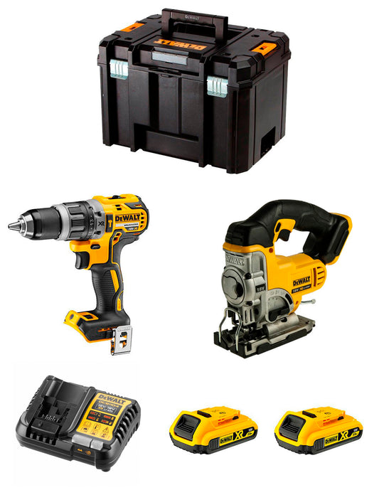 Kit Dewalt trepant percutor DCD796 + serra de vogir DCS331 + 2 bateries de 2 Ah + carregador + TSTAK VI DCK234D2