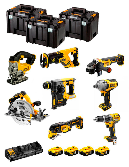 Kit Dewalt amb 8 eines + 4 bateries de 5Ah + carregador DCB132 + 3xTSTAK DCK867P4