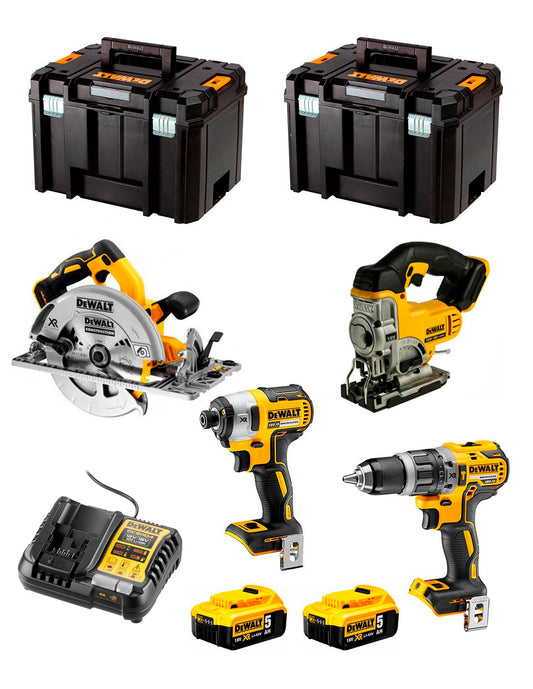 Kit DeWalt de 4 eines + 2 bateries de 5 Ah + carregador DCB1104 + 2 × TSTAK VI Kit DCK470P2