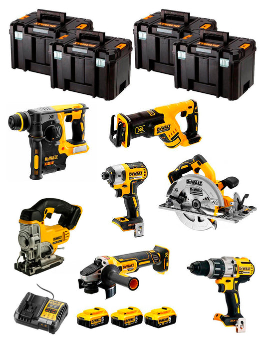 Kit Dewalt de 7 eines + 3 bateries de 5 Ah + carregador DCB1104 + 4×Tstak VI Kit DCK767P3