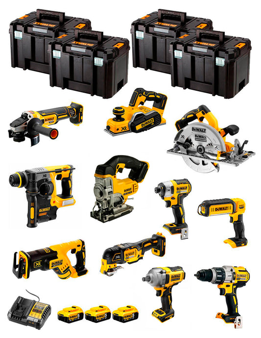 Kit Dewalt amb 11 eines + 3 bateries de 5Ah + carregador DCB1104 + 4xTSTAK DCK116P3