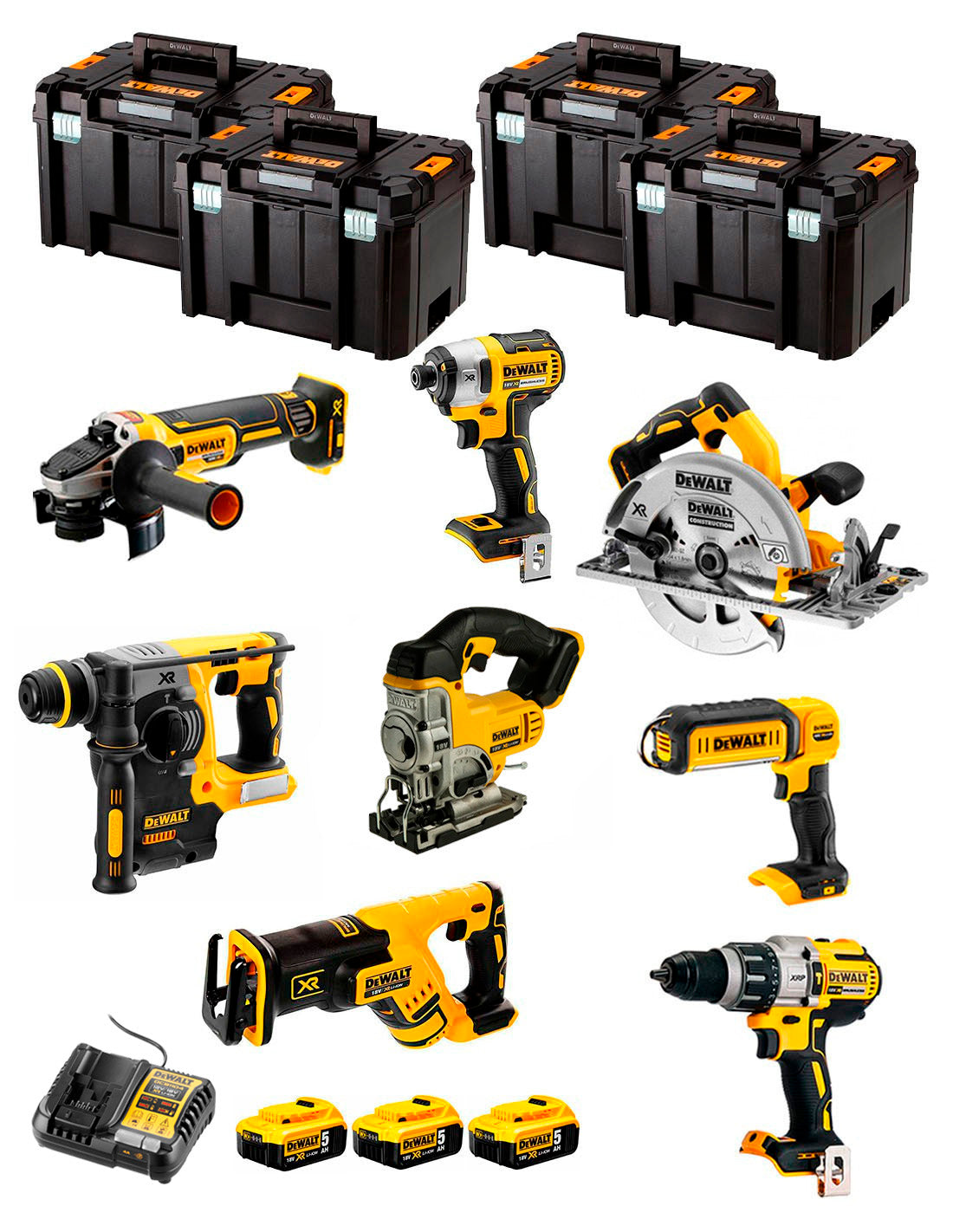 Kit Dewalt amb 8 eines + 3 bateries de 5Ah + carregador DCB1104 + 4xTSTAK VI Kit DCK870P3