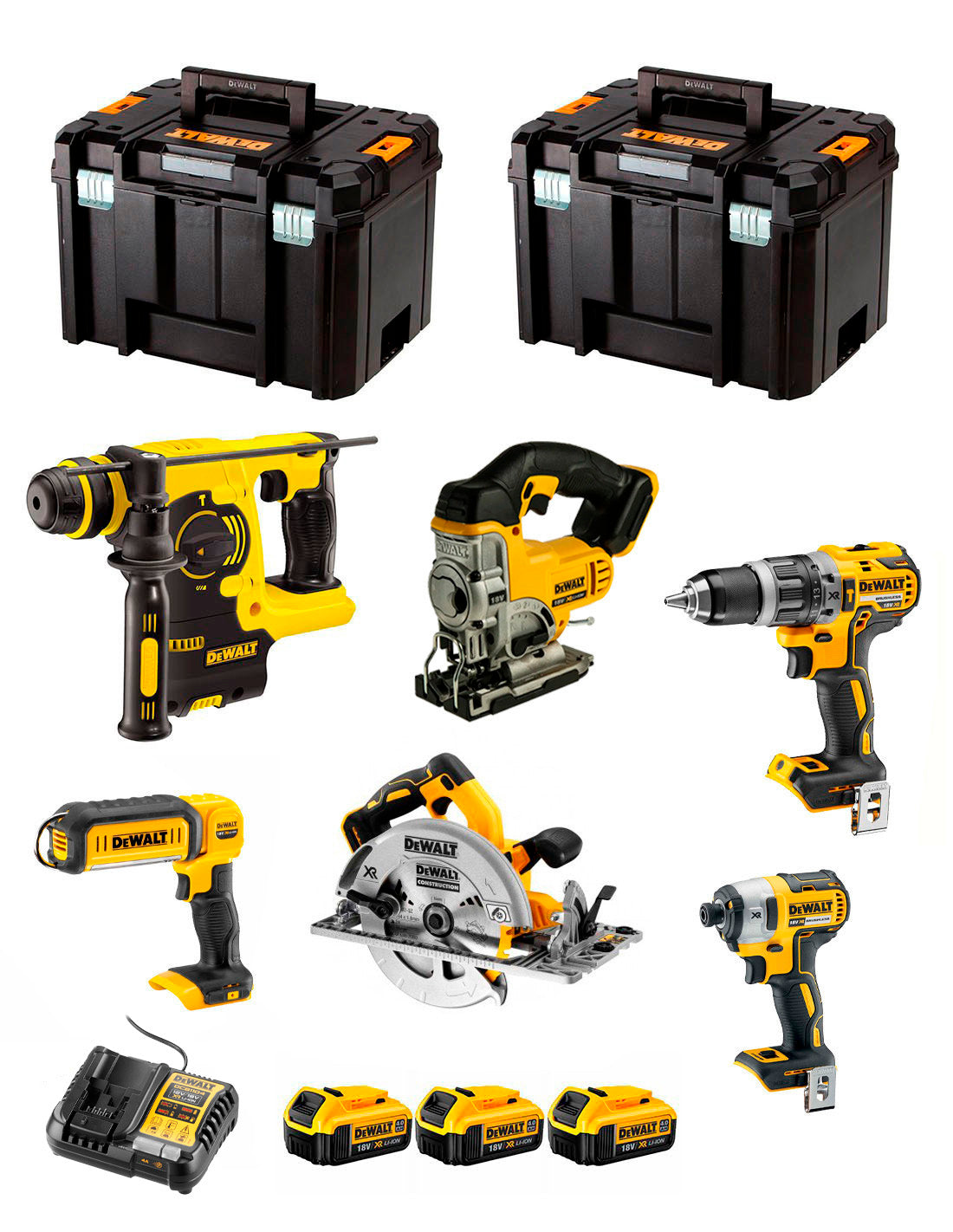 Kit Dewalt amb 6 eines + 3 bateries de 5Ah + carregador + 2xTSTAK VI DCK673P3
