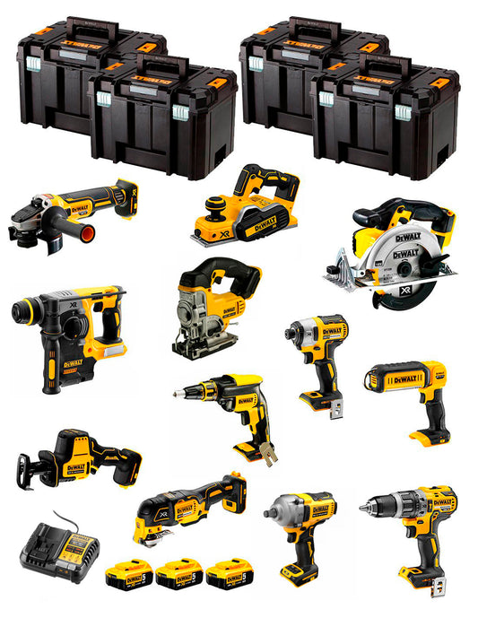 Kit Dewalt amb 12 eines + 3 bateries de 5Ah + carregador DCB1104 + 4xTSTAK DCK129P3