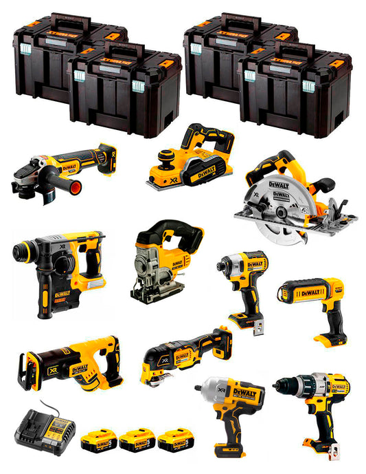 Kit Dewalt amb 11 eines + 3 bateries de 5Ah + carregador DCB1104 + 4xTSTAK DCK110P3