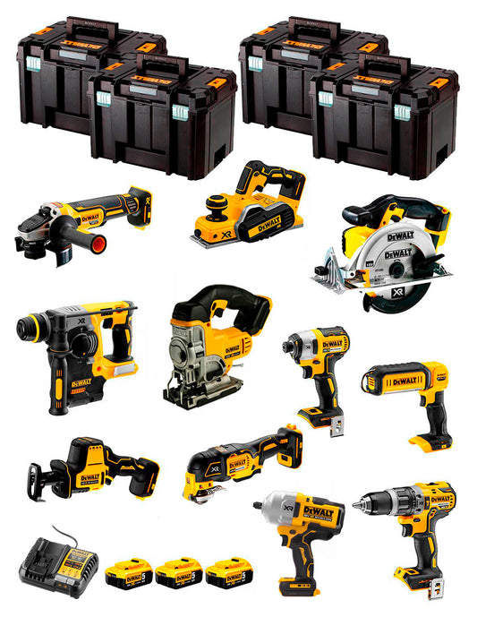 Kit Dewalt amb 11 eines + 3 bateries de 5Ah + carregador DCB1104 + 4xTSTAK DCK114P3
