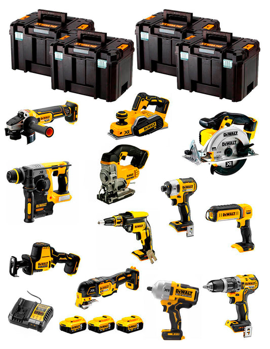Kit Dewalt amb 12 eines + 3 bateries de 5Ah + carregador DCB1104 + 4xTSTAK DCK121P3