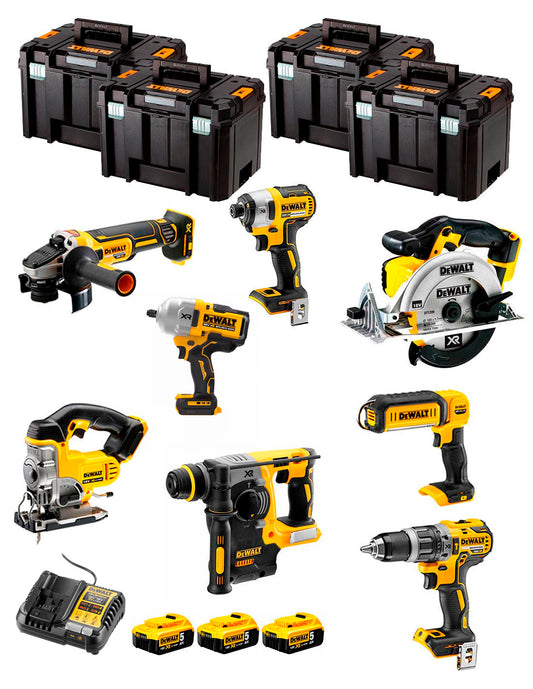 Kit Dewalt de 8 eines + 3 bateries de 5 Ah + carregador DCB1104 + 4×Tstak VI Kit DCK894P3
