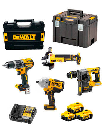 Kit de potència Dewalt: martell + trepant + esmoladora + clau d'impacte amb bateria DCK428P3T