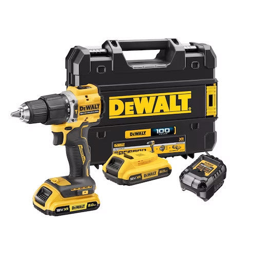 Trepant percutor XR 18 V d’edició limitada del centenari amb 2 bateries de 2 Ah + maletí Dewalt DCD100YD2T