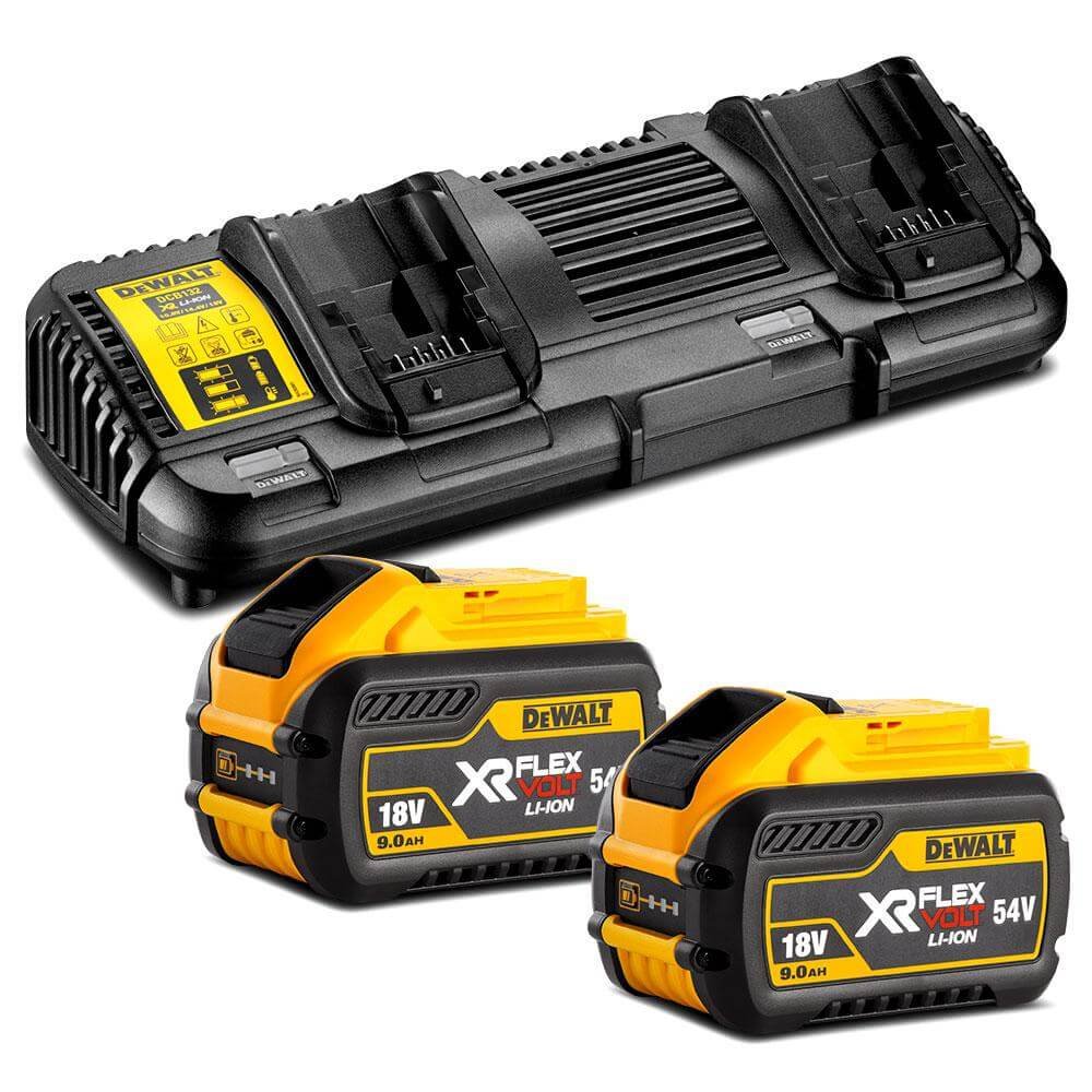Kit de 2 bateries de carril XR Flexvolt 54V/18V de 9,0Ah i carregador doble XR Flexvolt DCB132X2 Dewalt