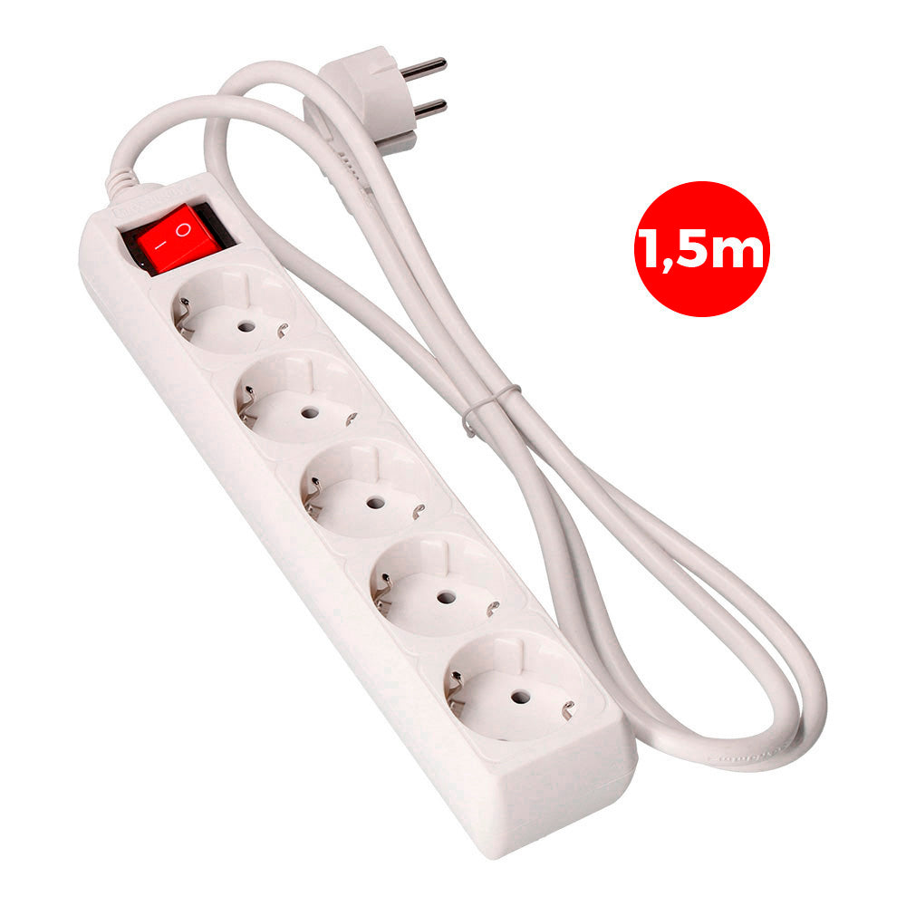 Base múltiple de 5 preses 2P+T amb interruptor lluminós 16 A 250 V~ i 1,5 m de cable H05VV-F 3 G EDM