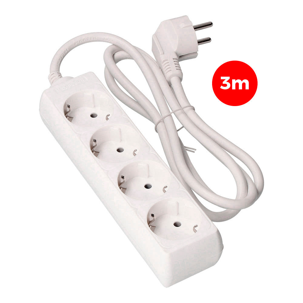 Base múltiple de 4 preses 2P+T Shuko, 2P+T, amb 3 m de cable H05VV-F 3G1,5 mm², 16 A, 250 V~ i 3.680 W, EDM