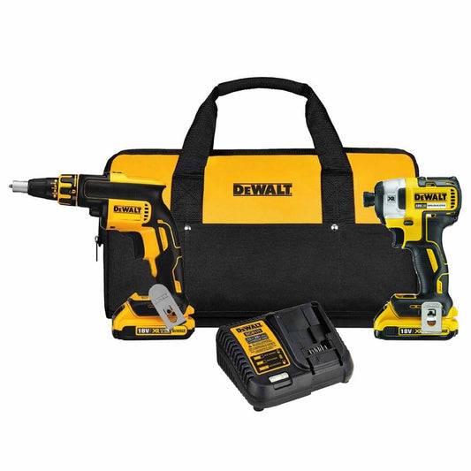 Set Dewalt DCK267D2 18V XR - Cargolador d’impacte DCF887 + cargolador per a plaques de guix DCF620 + bossa + 2 bateries LI-ION de 2,0 Ah