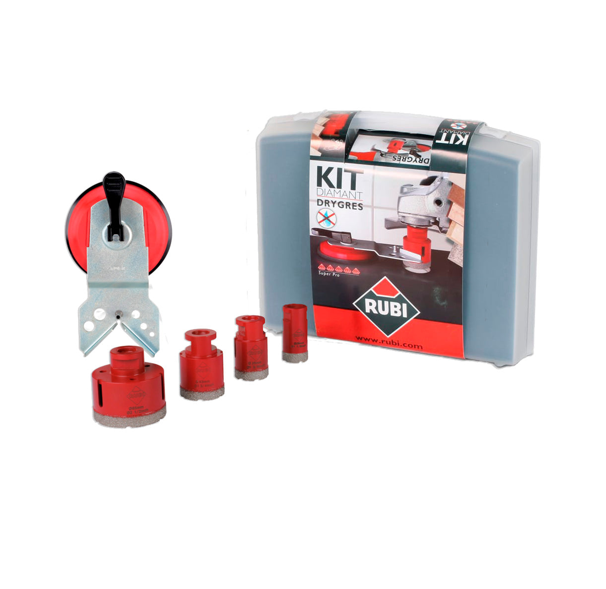 Kit de 4 broques de diamant + guia Multidrill DRYGRES Rubi