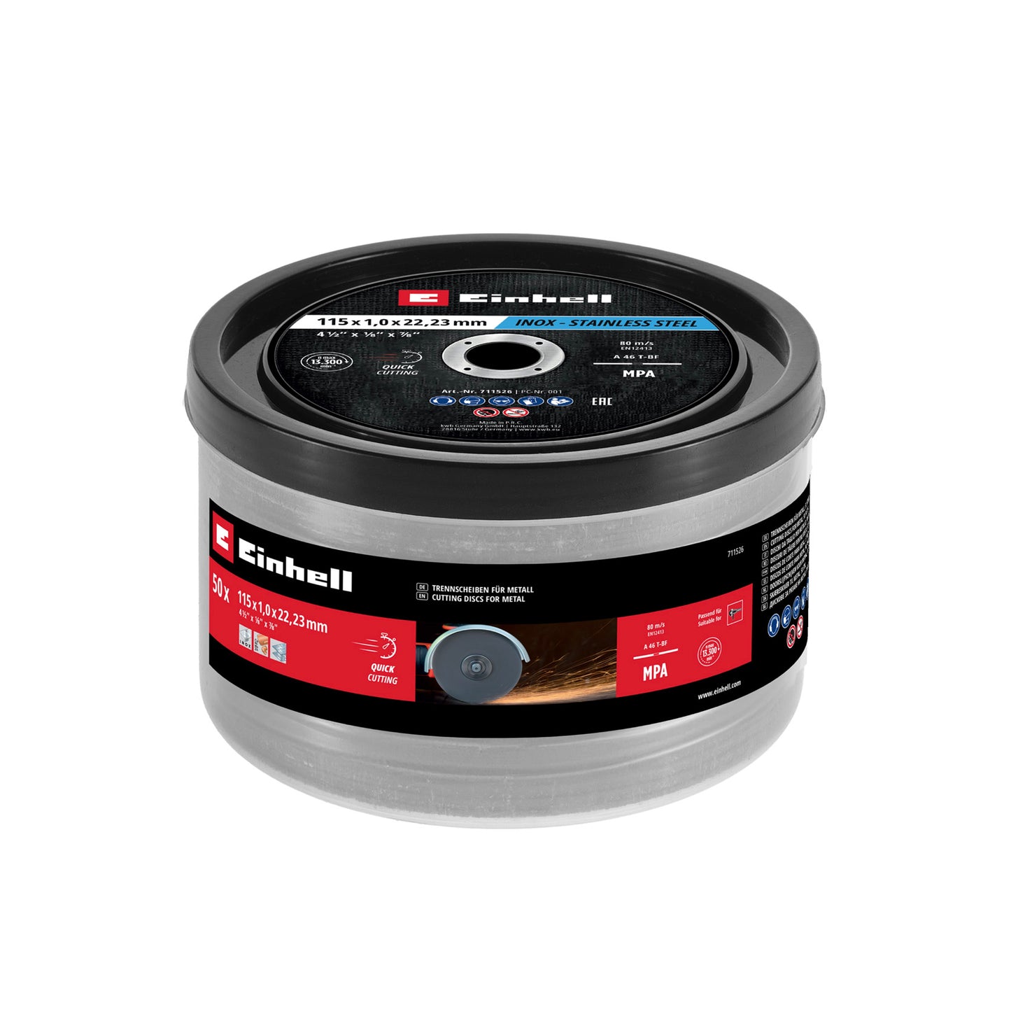 Cubell de 50 discos de tall per a inox 115x1mm Einhell