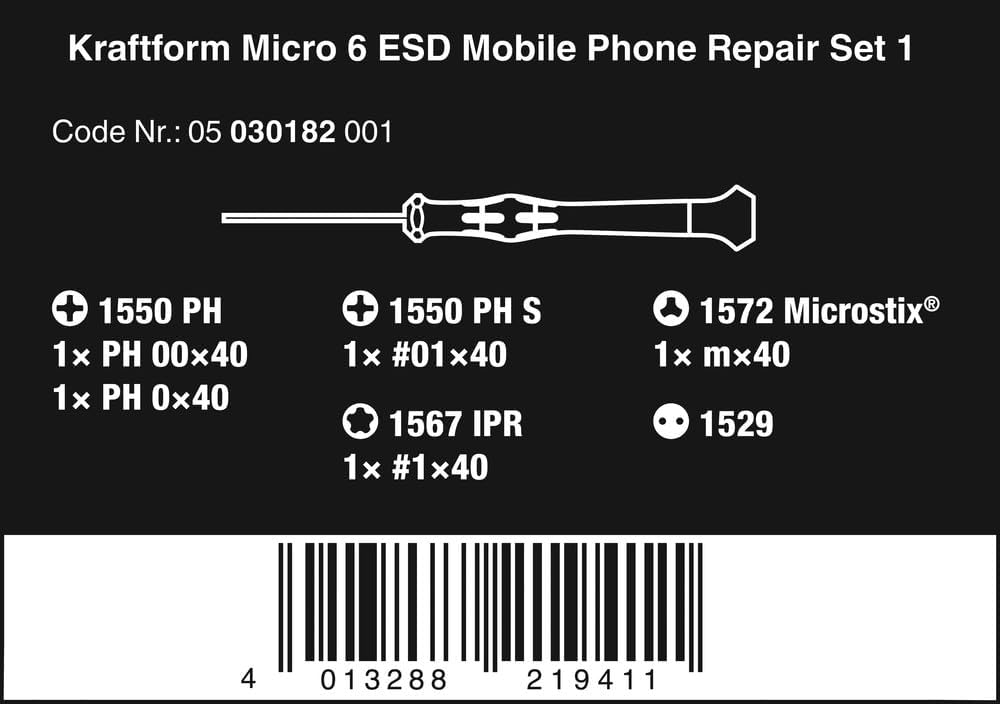 Kit de reparació per a smartphones Kraftform Micro 6 ESD (6 peces) Wera