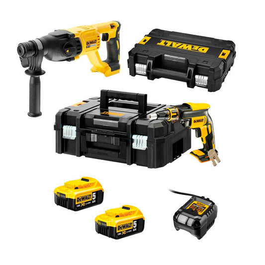 Combo de plaques de guix: tornavís per a pladur DCF620 + martell lleuger DCH133 Dewalt, 2 bateries de 5Ah 18V
