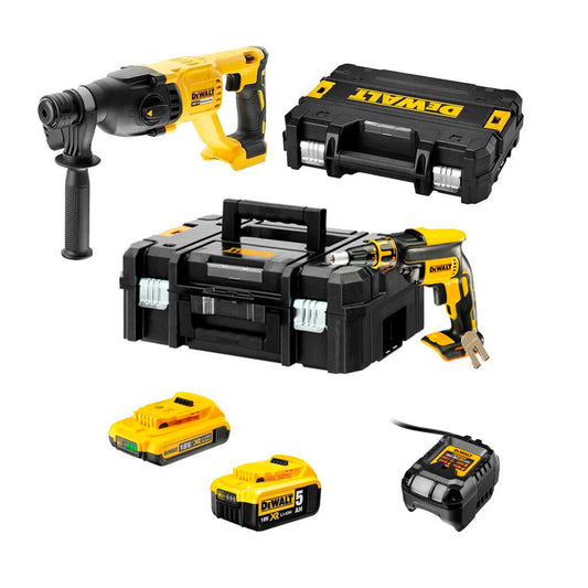 Combo de plaques de guix: tornavís per a pladur DCF620 + martell lleuger DCH133 Dewalt + 2 bateries de 18V