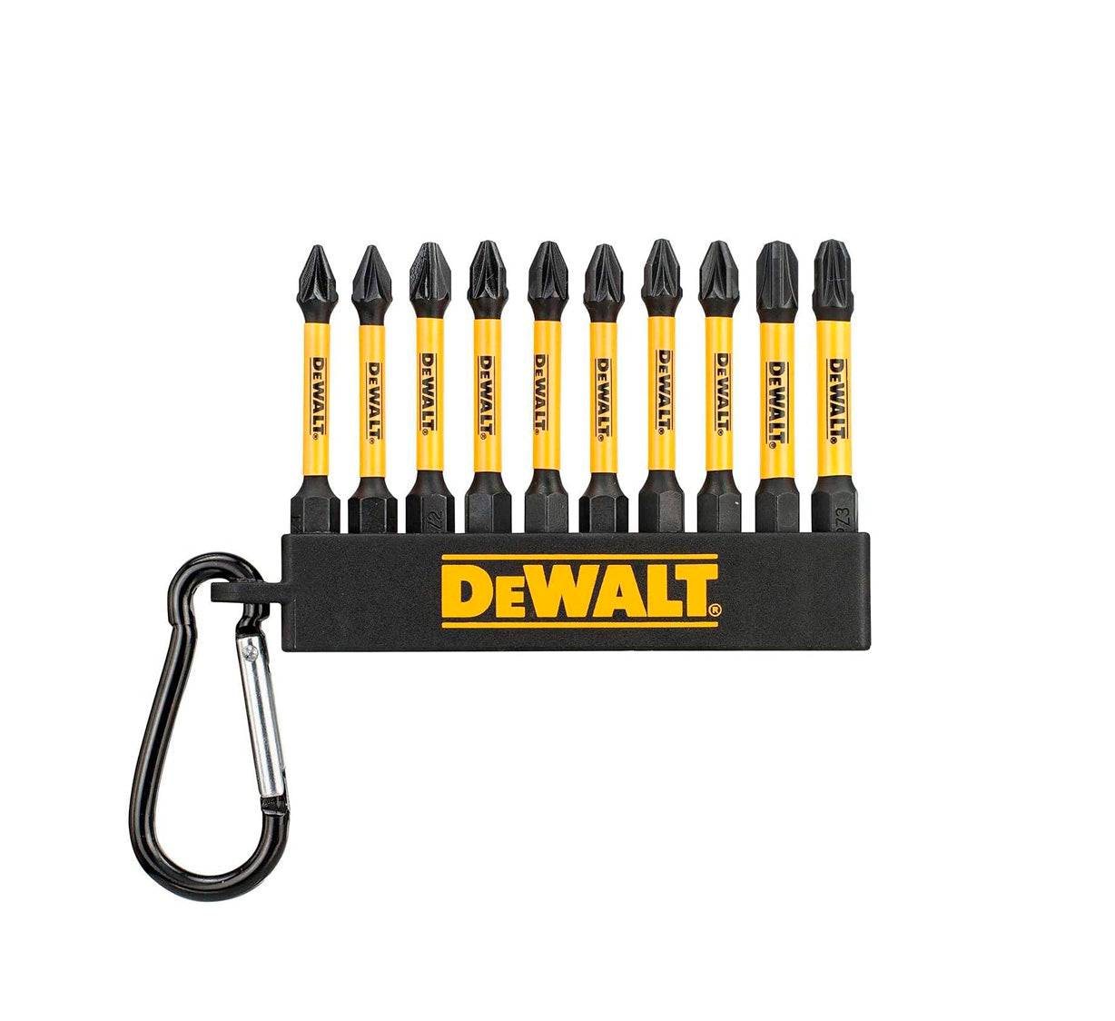 Joc de 10 puntes FLEXTORQ de 57 mm PZ2 i PH2 amb mosquetó Dewalt DT7274