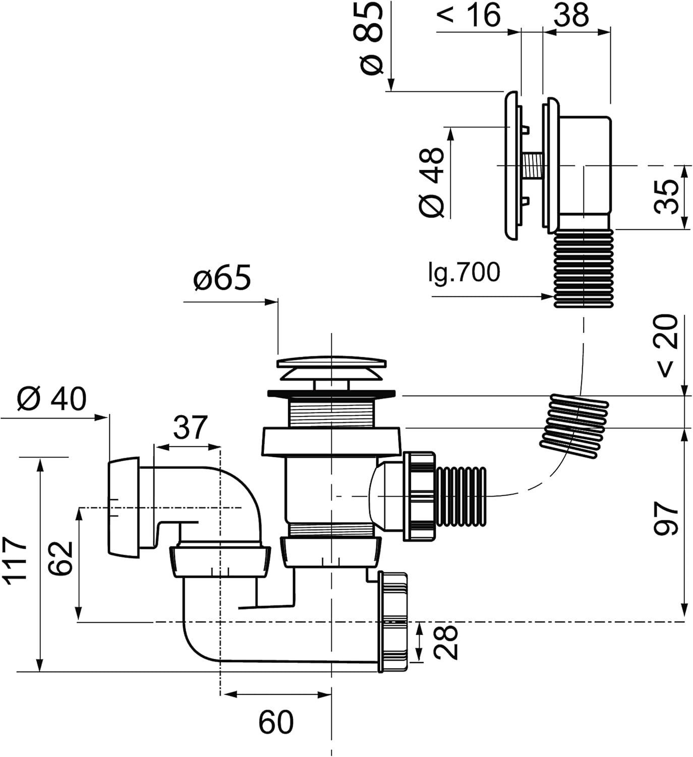Desguàs de banyera Click-Clac amb sifó orientable Wirquin ref.30723100