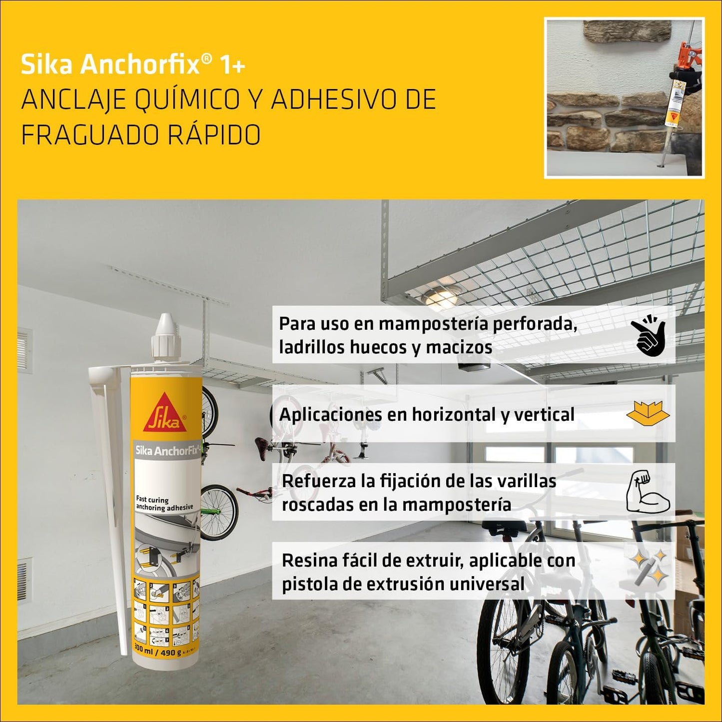 Cartutx adhesiu de curat ràpid per a ancoratges Component A+B 300ml Sika AnchorFix-1
