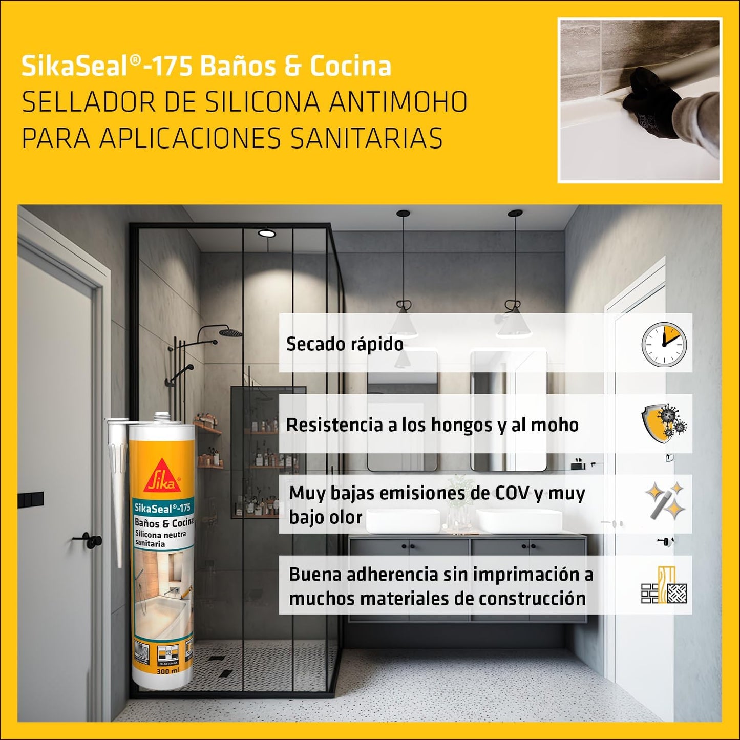 Cartutx de segellador de silicona neutra sanitària de 300ml SikaSeal-175