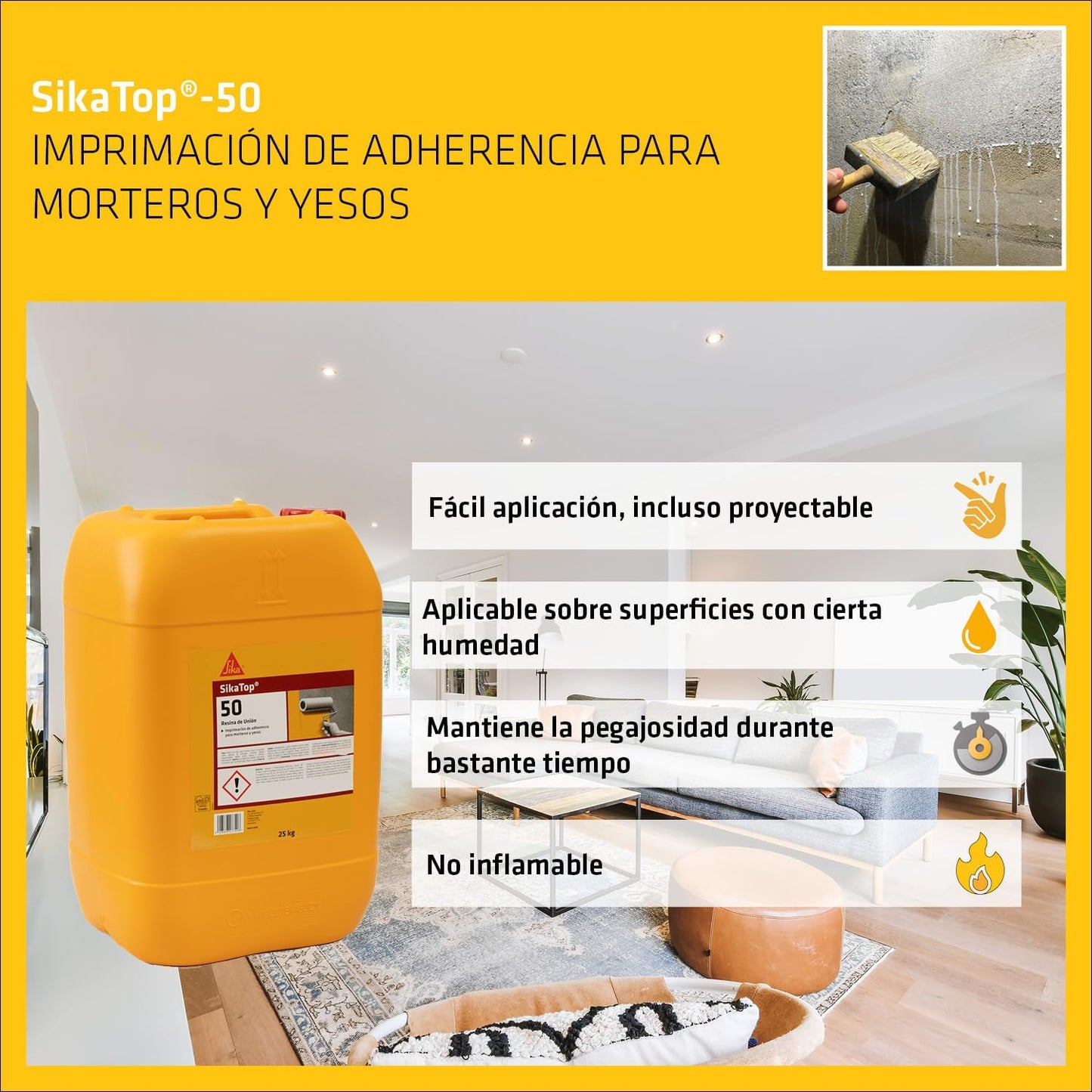 Resina d’unió i imprimació d’adherència per a morters i guixos Sika Top 50