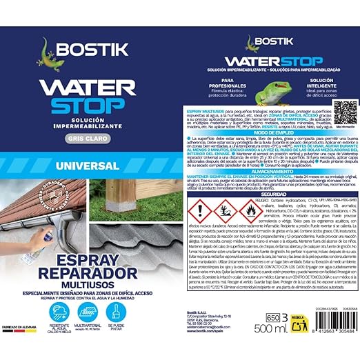 BOSTIK Waterstop Esprai Reparador Multiús Gris – Esprai Impermeabilitzant 500 ml