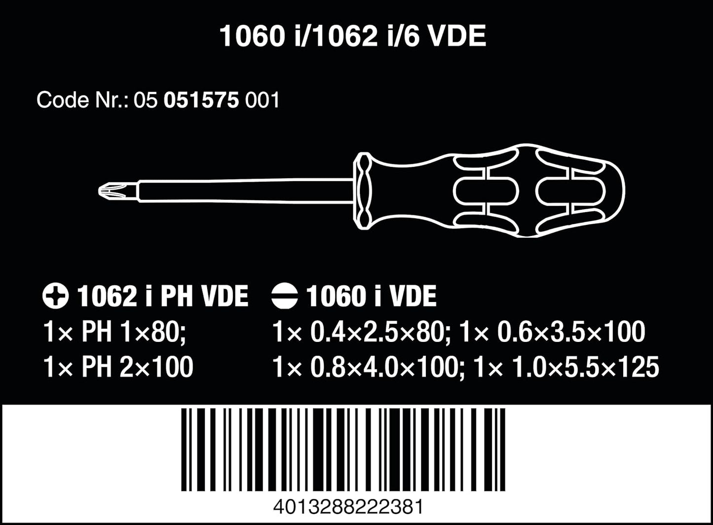 Joc de tornavisos Kraftform VDE de 6 peces Wera 1060 i/1062 i/6