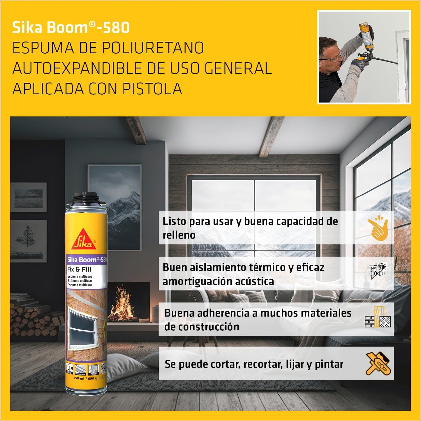 Escuma de poliuretà autoexpandible de 750ml Sika Boom-580