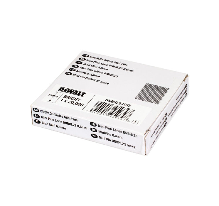 Caixa de 20.000 unitats de mini claus sense cap per a clavadora d’acabats de 0,6mm x 18mm Dewalt DNBHL2318Z