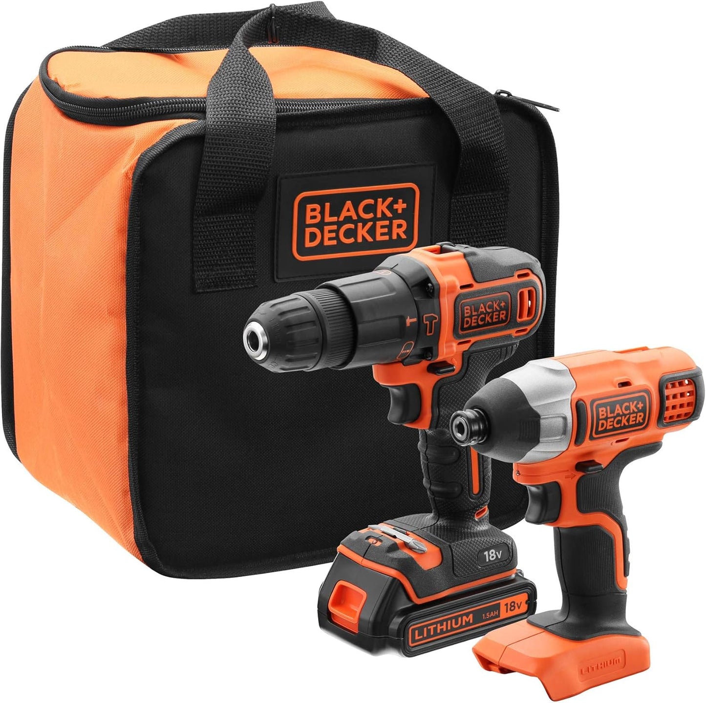 Trepant percutor i tornavís d’impacte de 18V amb bateria i carregador Black+Decker BCK21S1S