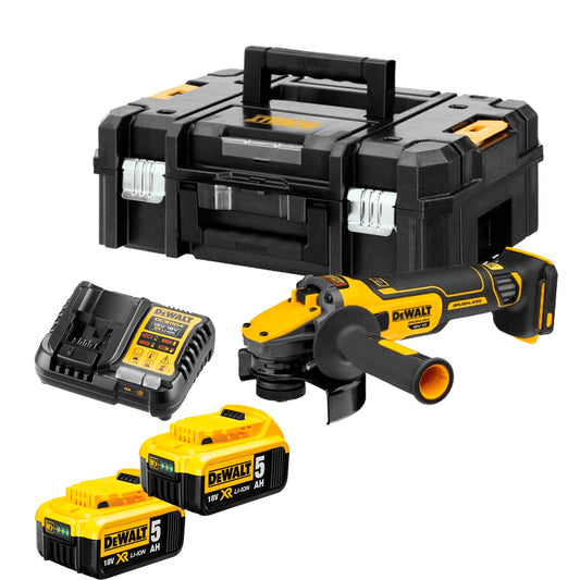 Esmoladora sense escombretes 18 V XR de 125 mm amb 2 bateries de 5 Ah i maletí Dewalt DCG409P2