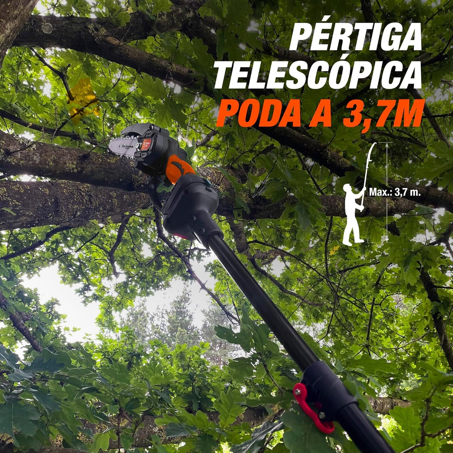 Kit de poda amb bateria amb motoserra + tisora de podar + perxa telescòpica Altuna + 2 bateries de 2Ah AFKIT