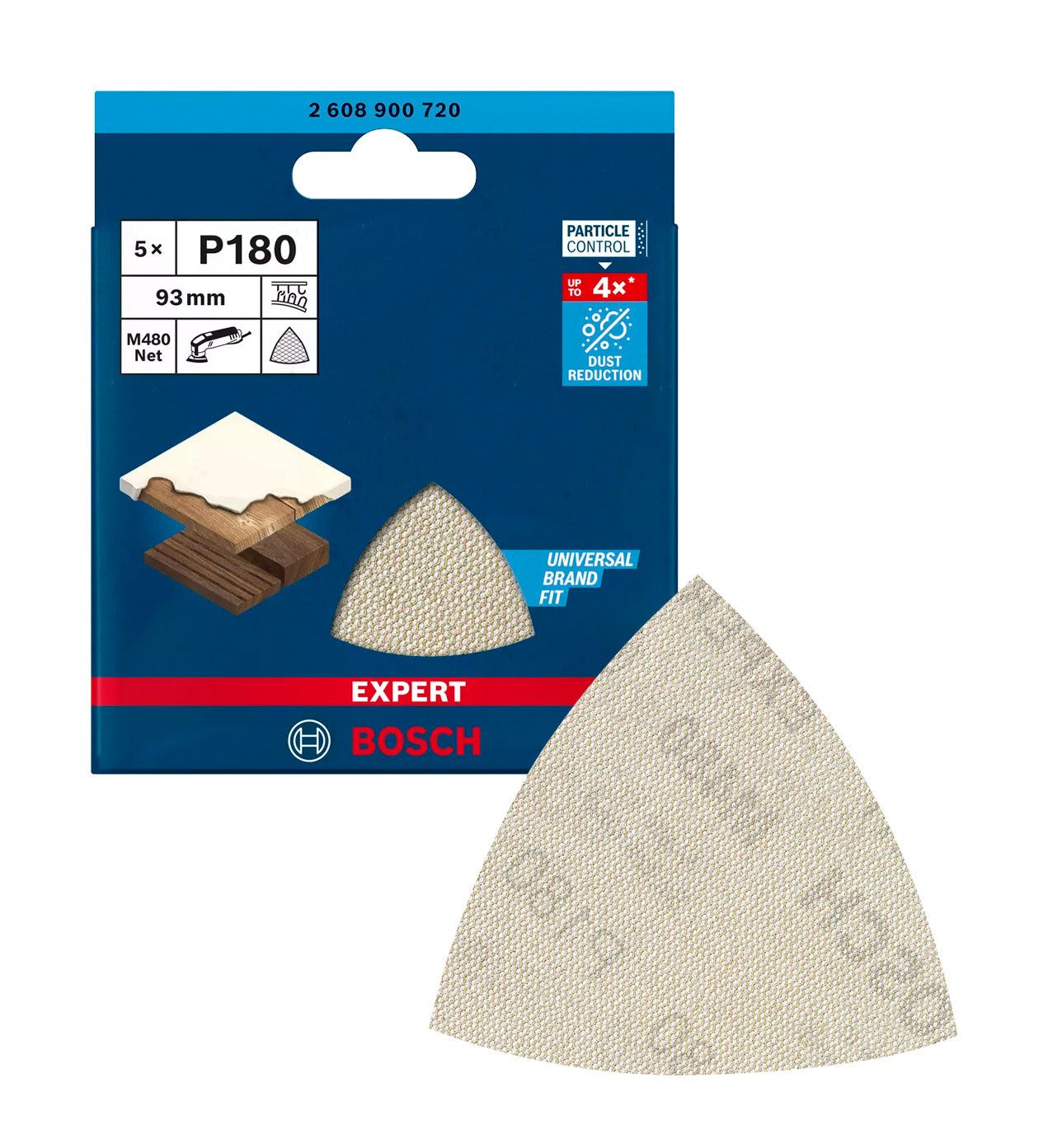 Malla de paper de vidre EXPERT M480 per a polidores delta de 93mm 180g 5uds Bosch