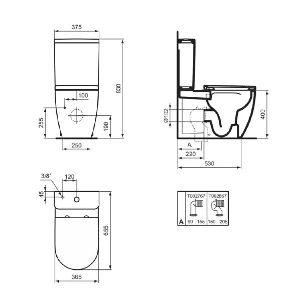 Inodor complet a terra amb muntatge a paret Ellisse Ideal Standard T569601