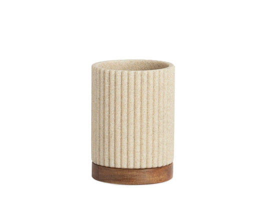 Porta-raspalls beix de poliresina i fusta d’acàcia Ø8×11 cm Andrea House