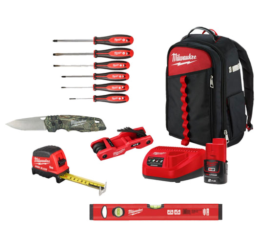 Conjunt especial amb eines manuals + carregador + bateria + motxilla Jobsite Milwaukee