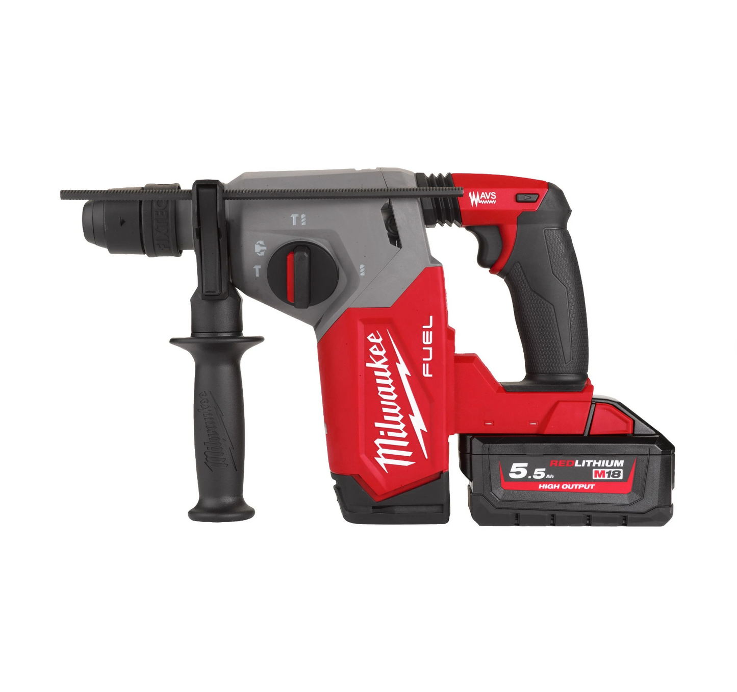 Martell combinat SDS-Plus de 26mm amb Fixtec, 2,5J + 2 bateries de 5.5Ah + carregador + maletí Milwaukee M18 FHX-552X