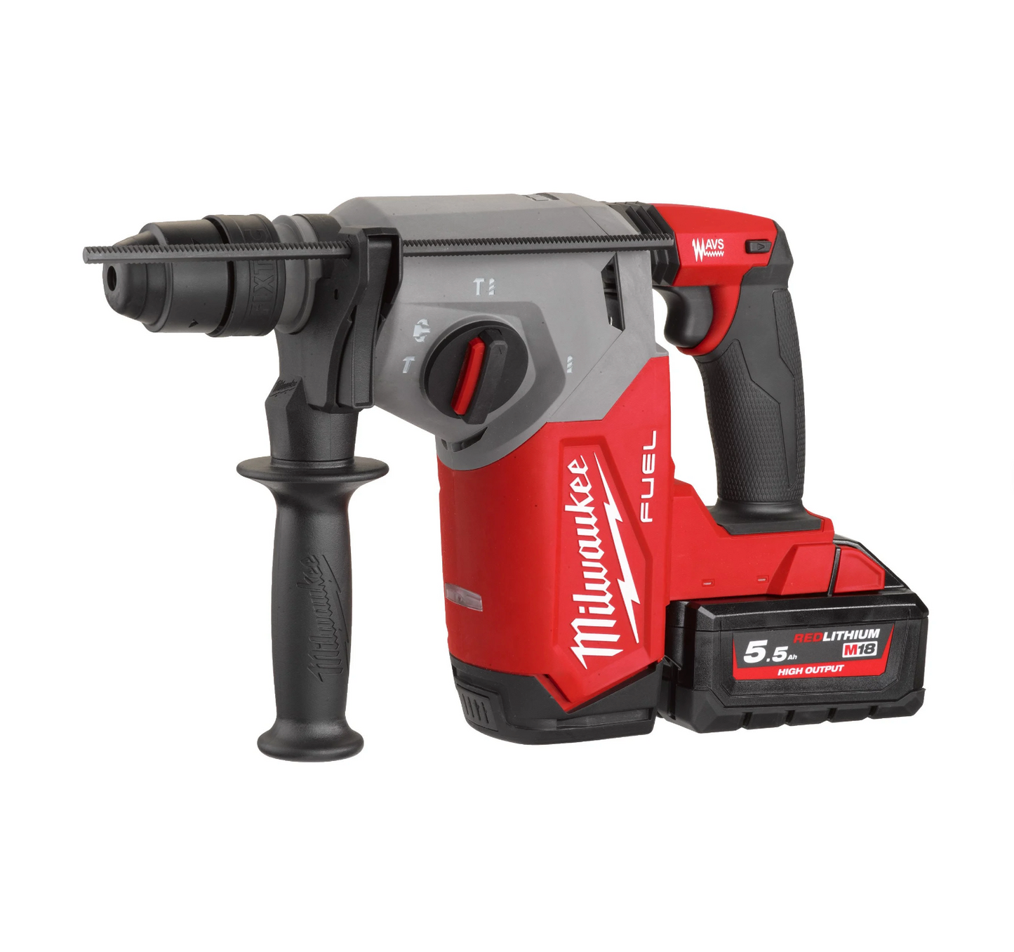 Martell combinat SDS-Plus de 26mm amb Fixtec, 2,5J + 2 bateries de 5.5Ah + carregador + maletí Milwaukee M18 FHX-552X