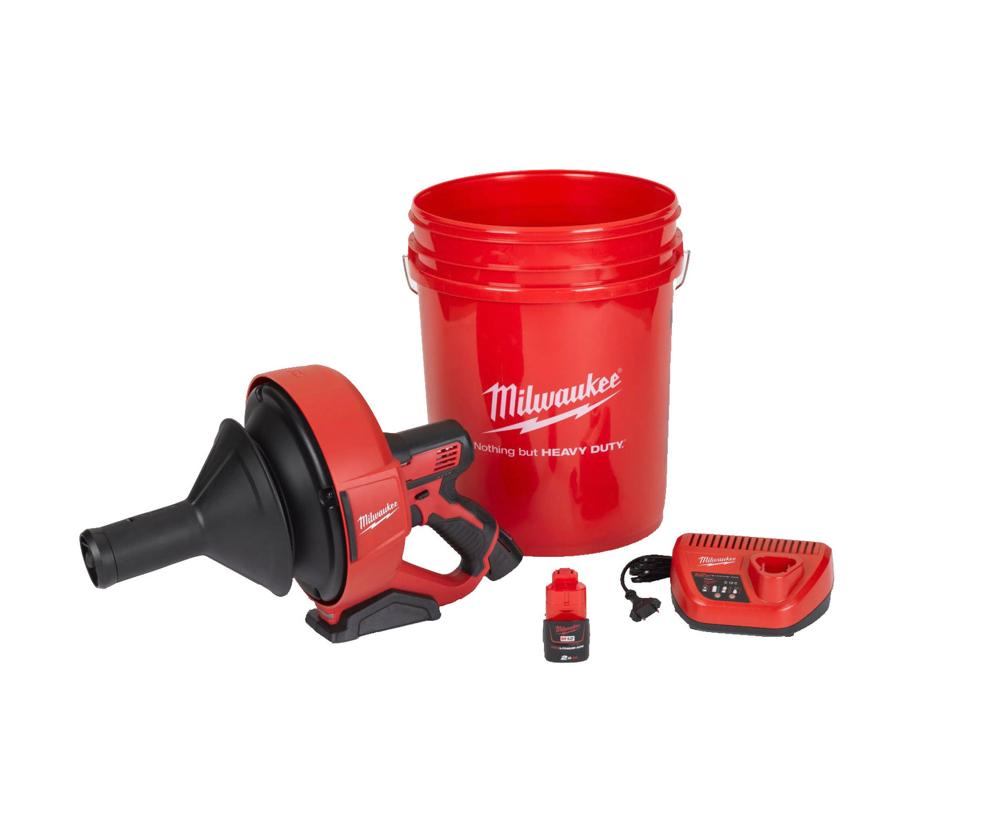 Desembussador amb espiral de 8mm + 2bat 2Ah + carregador + cubell de transport Milwaukee M12 BDC8-202C