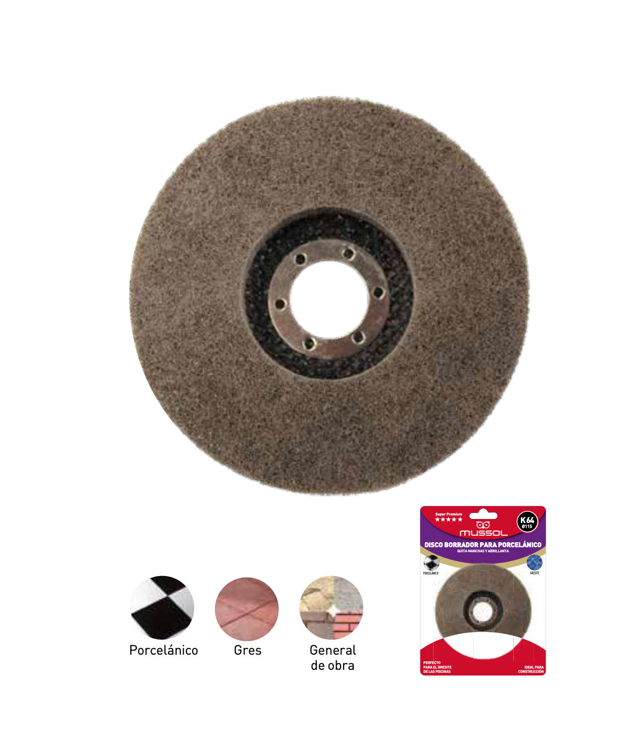 Disc esborrador per a gres porcel·lànic K64 115 mm Mussol
