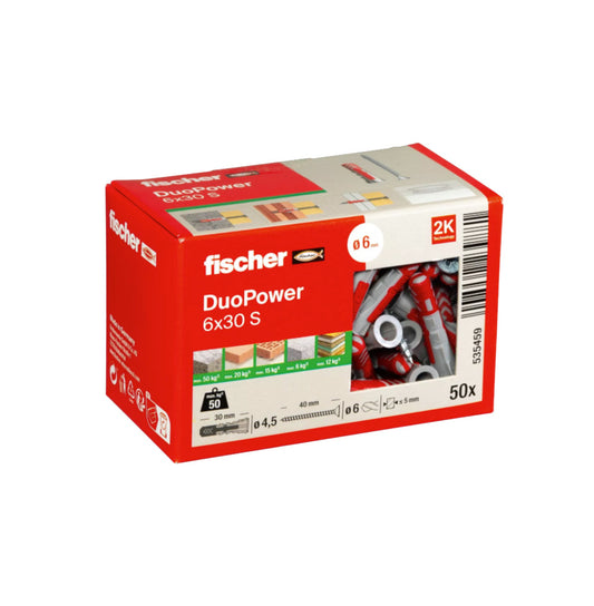 Caixa de tacs Duopower 6x30S + cargols Fischer, 50 unitats
