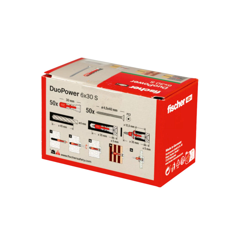 Caixa de tacs Duopower 6x30S + cargols Fischer, 50 unitats