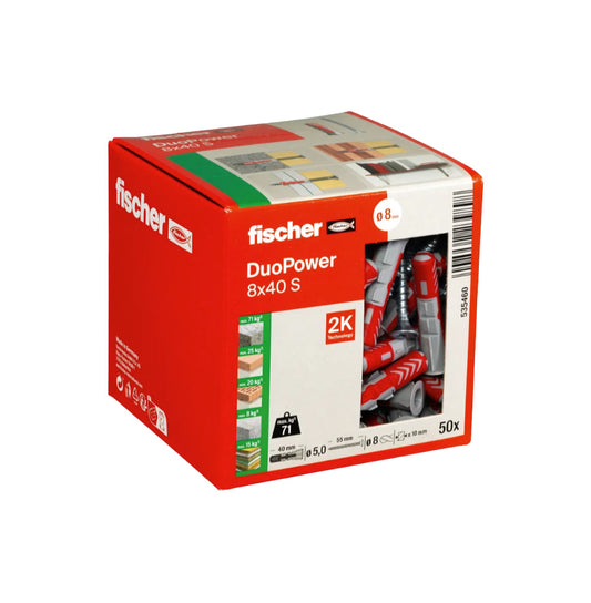 Caixa de tacs Duopower 8x40S + cargols Fischer, 50 unitats